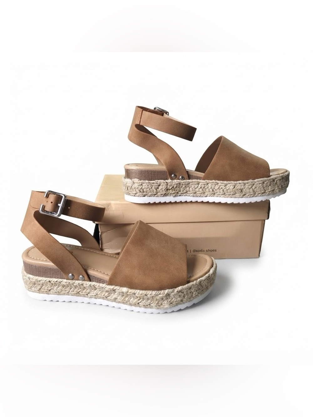 Soda Shoes Women Espadrille Platform Sandals Tan Brown Ankle Strap Size 10